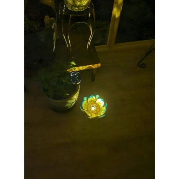 Solar Light Outdoor (2Pack), Art Crackle Globe Glass Lotus Decoration, Solar LED - Picture 2 of 2